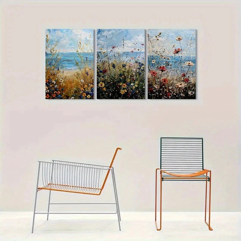 3pcs Beachside Wildflower Botanical Metal Print Ready to Hang Art - Bella Home Decor