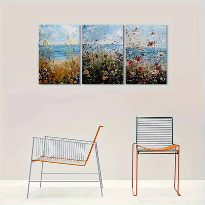 3pcs Beachside Wildflower Botanical Metal Print Ready to Hang Art - Bella Home Decor
