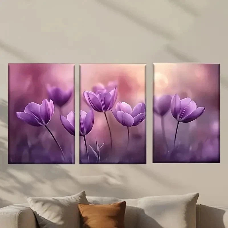 3pcs Purple Tulipaceas Decoration Wall Art Set Canvas Framed 50x70cm - High Quality Print 100% Australian Made Wall Canvas Ready to Hang