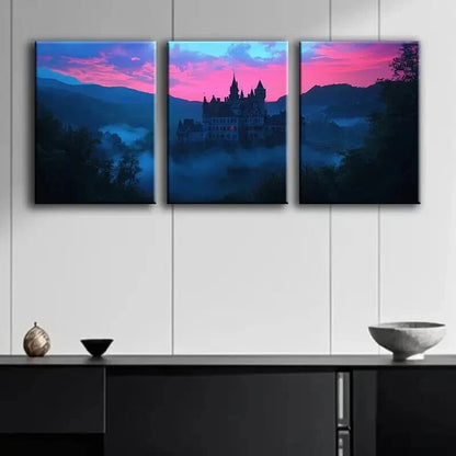 3pcs Castle at Dusk Darkness Night Perfect Wall Art Set Canvas Framed 60x90cm - High Quality Print 100% Australian Made Wall Canvas Ready to Hang