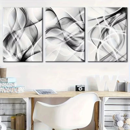 3pcs Black and White Abstract Geometric Metal Print Ready to Hang Art - Bella Home Decor