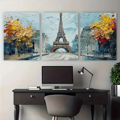 3pcs Paris Eiffel Tower Cityscape France Metal Print Ready to Hang Art - Bella Home Decor