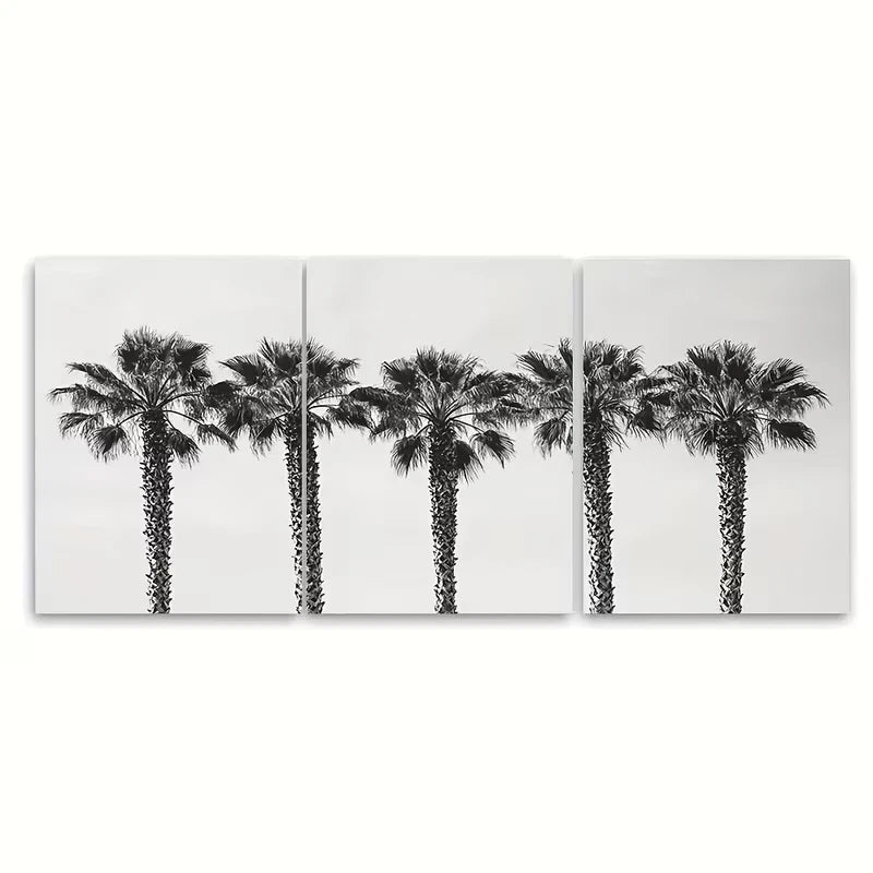 3pcs Black White Palm Set Palm Tree Metal Print Ready to Hang Art - Bella Home Decor