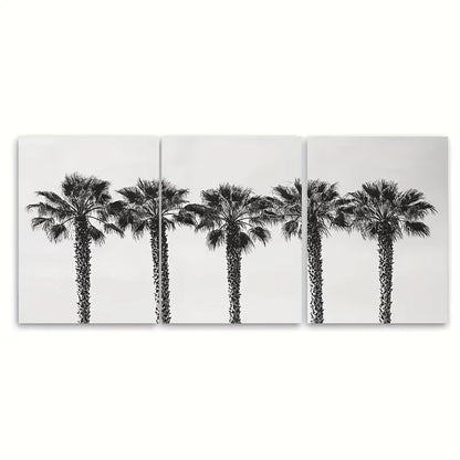 3pcs Black White Palm Set Palm Tree Metal Print Ready to Hang Art - Bella Home Decor