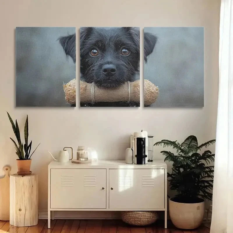 3pcs Black Dog with Brown Eyes Metal Print Ready to Hang Art - Bella Home Decor