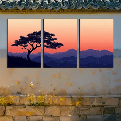 3pcs Tree Under the Purple Sunset Metal Print Ready to Hang Art - Bella Home Decor