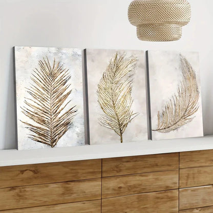 3pcs Classic Modern Vintage Leaf Brown Leaves Art Set Canvas Unframed - High Quality Print 100% Australian Made Wall Canvas - Bella Home Decor