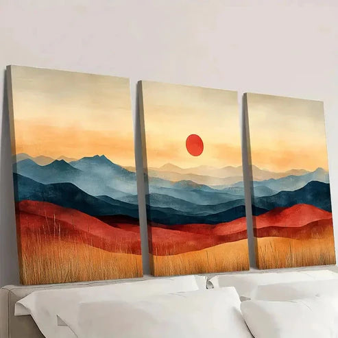 3pcs Brown Pastel Mountains & Sunset ML  Wall Art Set Canvas Unframed - High Quality Print 100% Australian Made Wall Canvas - Bella Home Decor