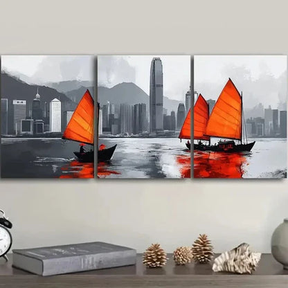 3pcs Featuring The Hong Kong Harbor Wall Art Canvas Unframed - High Quality Print 100% Australian Made Wall Canvas