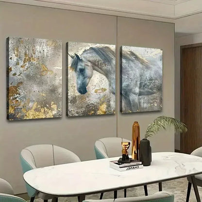 3pcs White Horse Abstract Painting Canvas Framed 40x60cm - High Quality Print 100% Australian Made Wall Canvas Ready to Hang - Bella Home Decor