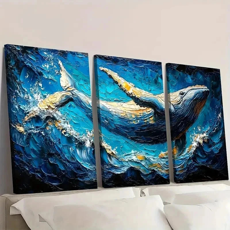 3pcs Whale Painting Breaching Humpback R   Wall Art Set Canvas Framed 40x60cm - High Quality Print 100% Australian Made Wall Canvas Ready to Hang
