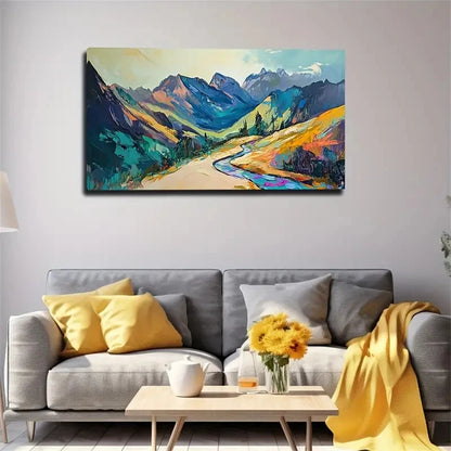 Mountain Magic Road Nature Wall Art Canvas Office Home Room Framed 120x60cm