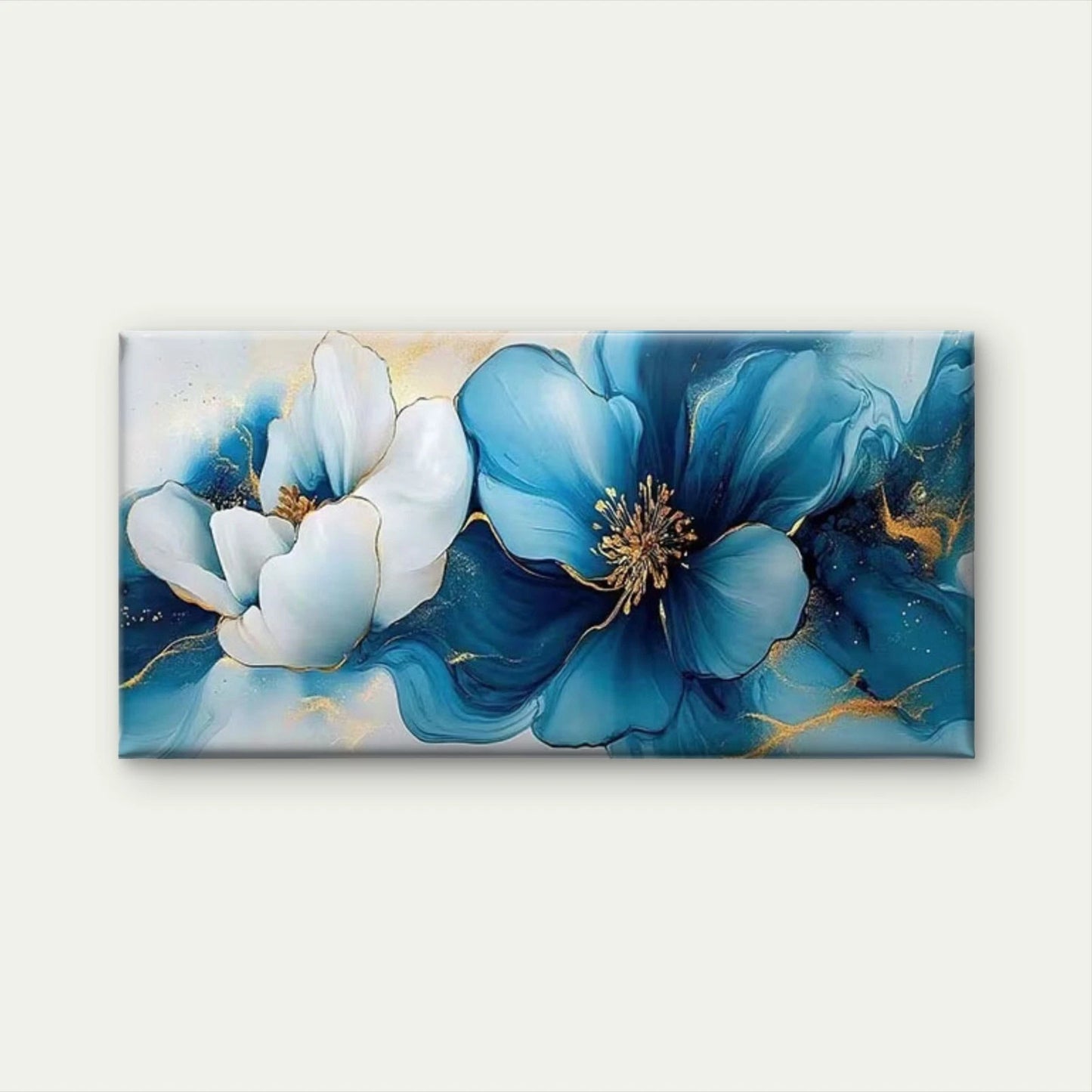 Abstract Blue And White Floral Wall Art Canvas Office Home Room Framed 120x60cm