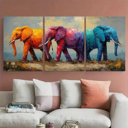 3pcs Abstract Travelling Elephant Colorful Metal Print Ready to Hang Art
