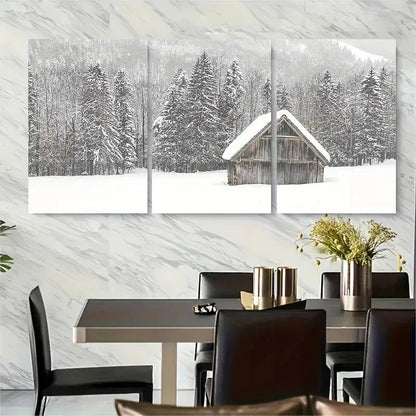 3pcs Snow Cabin Wall Art Metal Print Ready to Hang Art