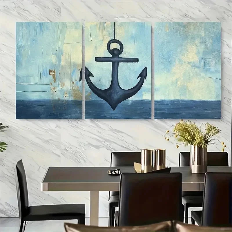 3pcs Nautical Boat Anchor Acrylic Metal Print Ready to Hang Art