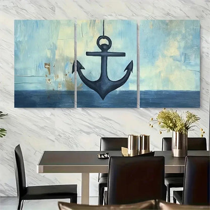 3pcs Nautical Boat Anchor Acrylic Metal Print Ready to Hang Art