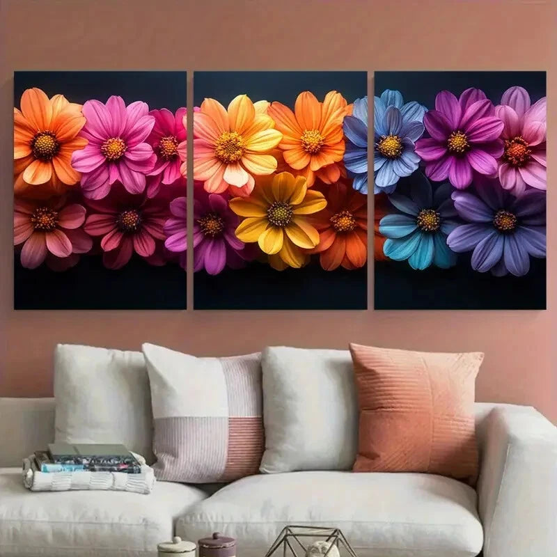 3pcs White Floral Abstract Modern Textured Metal Print Ready to Hang Art - Bella Home Decor