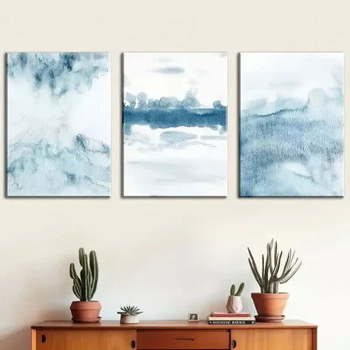 3pcs Featuring a Minimalist Blue-Themed Abstract Wall Art Canvas Unframed - High Quality Print 100% Australian Made Wall Canvas