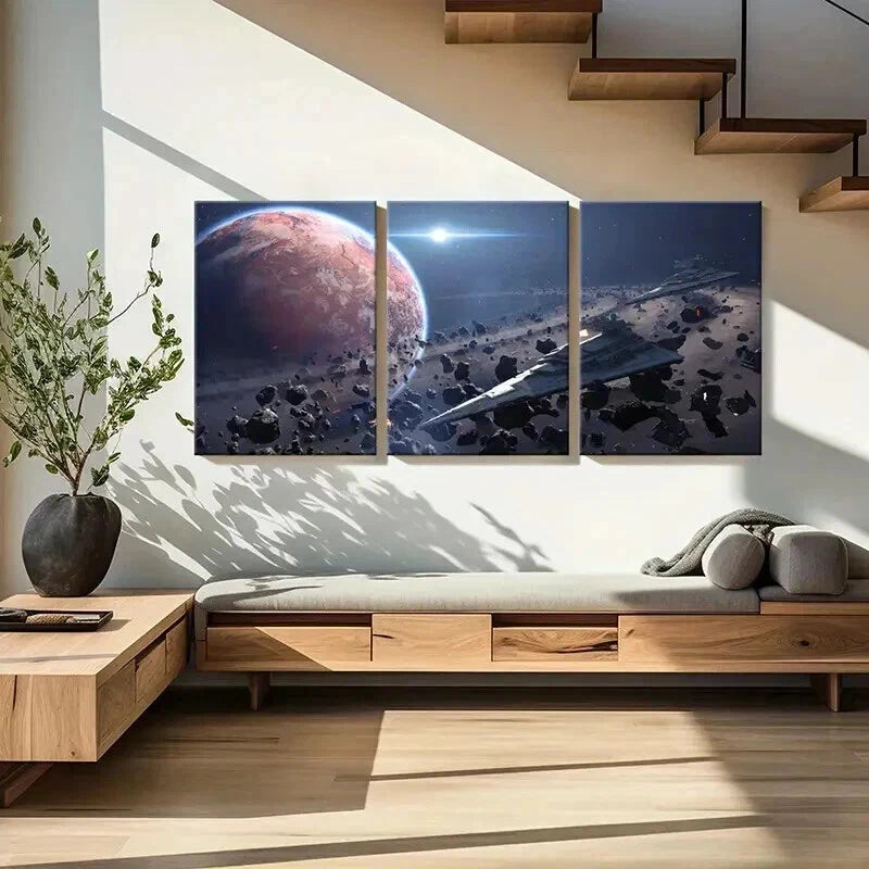 3pcs Sci-Fi Movie Spaceships Space & Meteorite Wall Art Set Canvas Framed 50x70cm - High Quality Print 100% Australian Made Wall Canvas Ready to Hang - Bella Home Decor