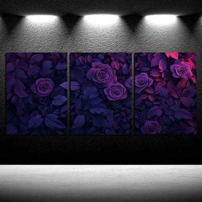 3pcs Purple Rose Dark Theme Illustration Metal Print Ready to Hang Art - Bella Home Decor