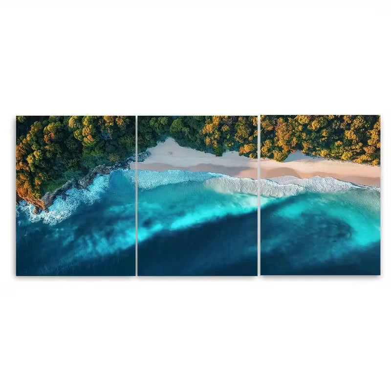 3pcs Abstract Seascape With Vibrant Blues & Greens Metal Print Ready to Hang Art - Bella Home Decor