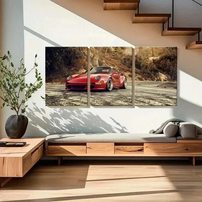 3pcs Red Color Super Car Modern Vehicle Wall Art Set Canvas Framed 50x70cm - High Quality Print 100% Australian Made Wall Canvas Ready to Hang