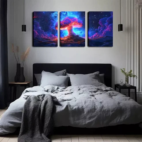 3pcs A Magical, Glowing Mushroom Wall Art Canvas Unframed - High Quality Print 100% Australian Made Wall Canvas - Bella Home Decor