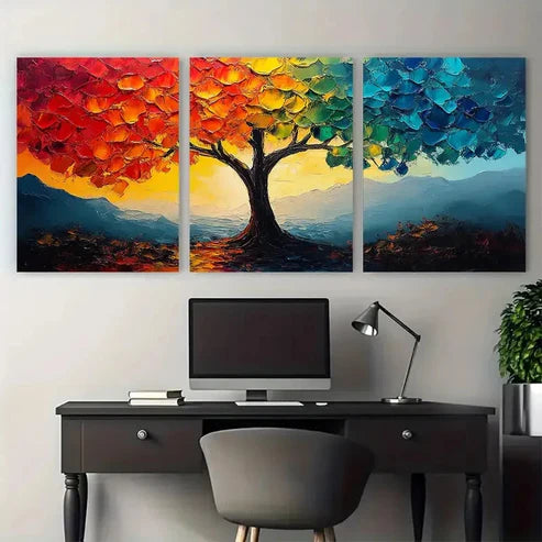 3pcs Abstract Colorful Impasto Tree Textured Wall Art Canvas Unframed - High Quality Print 100% Australian Made Wall Canvas - Bella Home Decor