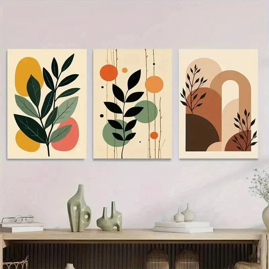 3pcs Abstract Botanical Framed Colorful Wall Art Set Canvas Framed 50x70cm - High Quality Print 100% Australian Made Wall Canvas Ready to Hang