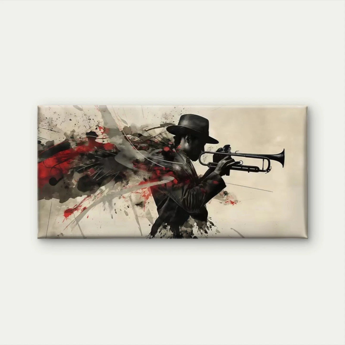 Jazz Trumpet Player Watercolor Wall Art Canvas Office Home Room Framed 120x60cm