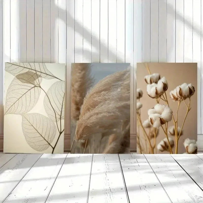 3pcs Dandelion, Pampas Grass, Reed Leaves Wall Art Set Canvas Framed 50x70cm - High Quality Print 100% Australian Made Wall Canvas Ready to Hang - Bella Home Decor