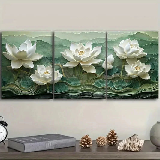 3pcs White for Lotus Flower Design Art Metal Print Ready to Hang Art