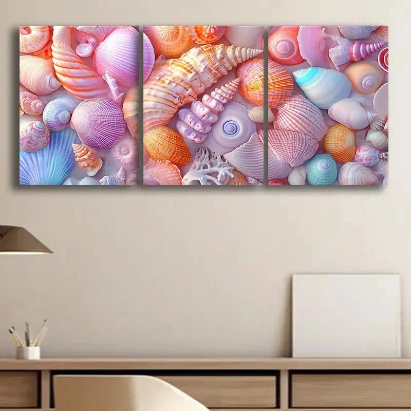 3pcs Colorful Seashell Collection Wall Art Set Canvas Framed 50x70cm - High Quality Print 100% Australian Made Wall Canvas Ready to Hang - Bella Home Decor
