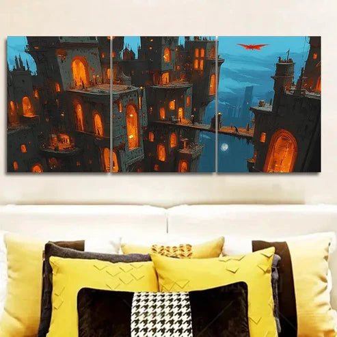 3pcs Bustling city (4) Wall Art Set Canvas Unframed - High Quality Print 100% Australian Made Wall Canvas - Bella Home Decor