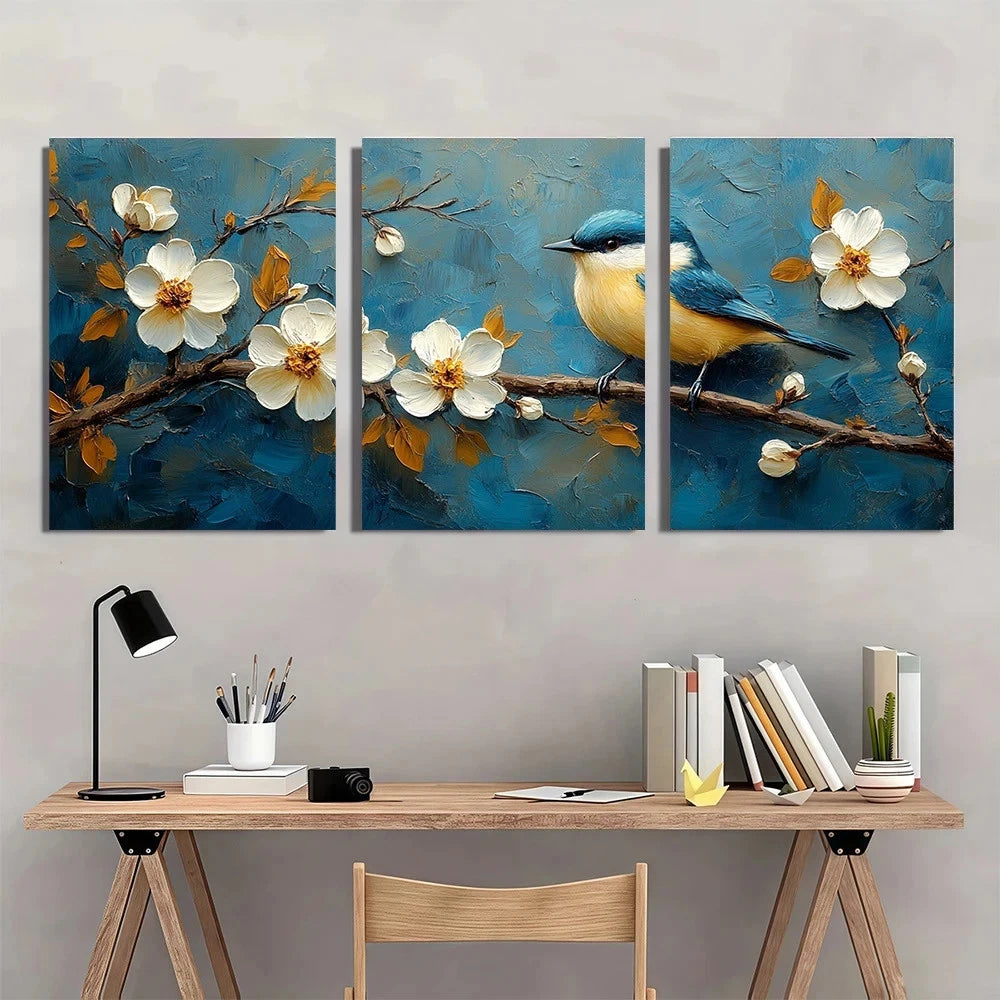 3pcs Nature Scene Abstract Blue Beige Tones Wall Art Set Canvas Framed 40x60cm - High Quality Print 100% Australian Made Wall Canvas Ready to Hang - Bella Home Decor