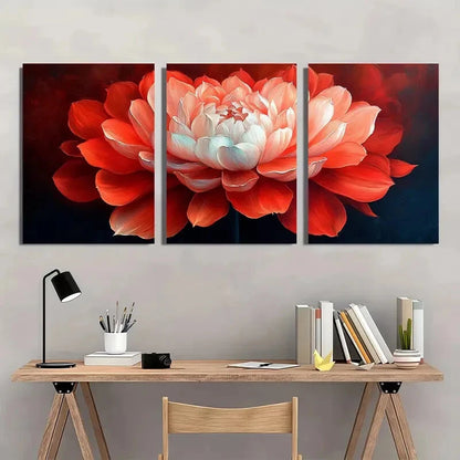 3pcs Vibrant Red & White Floral Oil Painting Metal Print Ready to Hang Art