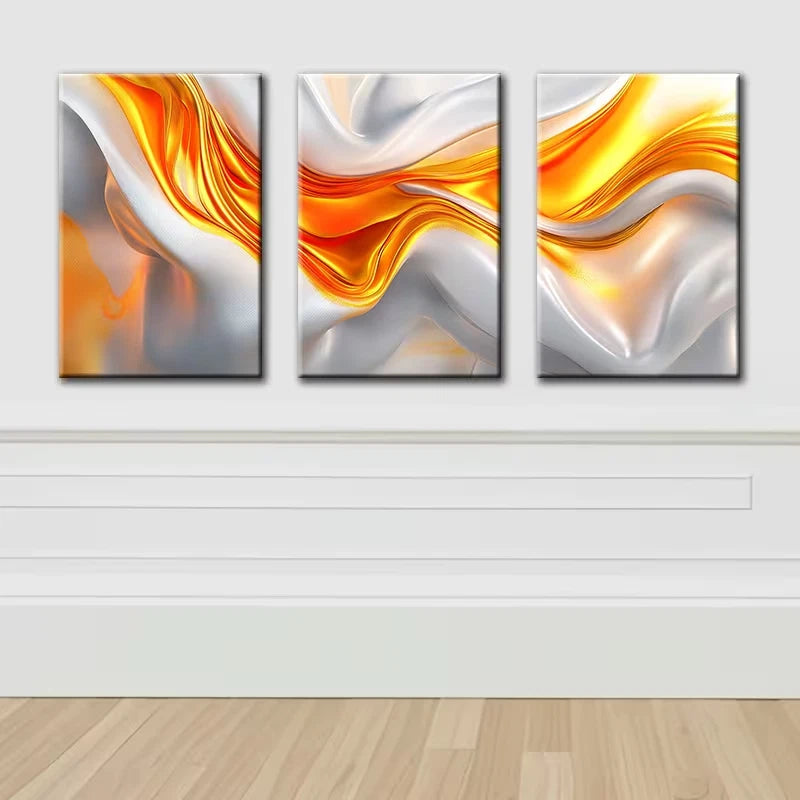 3pcs Luxurious Swirled Ribbon Abstract Wall Art Set Canvas Framed 50x70cm - High Quality Print 100% Australian Made Wall Canvas Ready to Hang