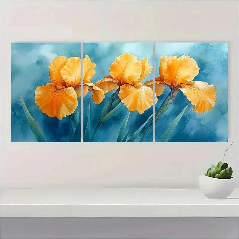 3pcs is Painting Yellow Irises Watercolor Metal Print Ready to Hang Art