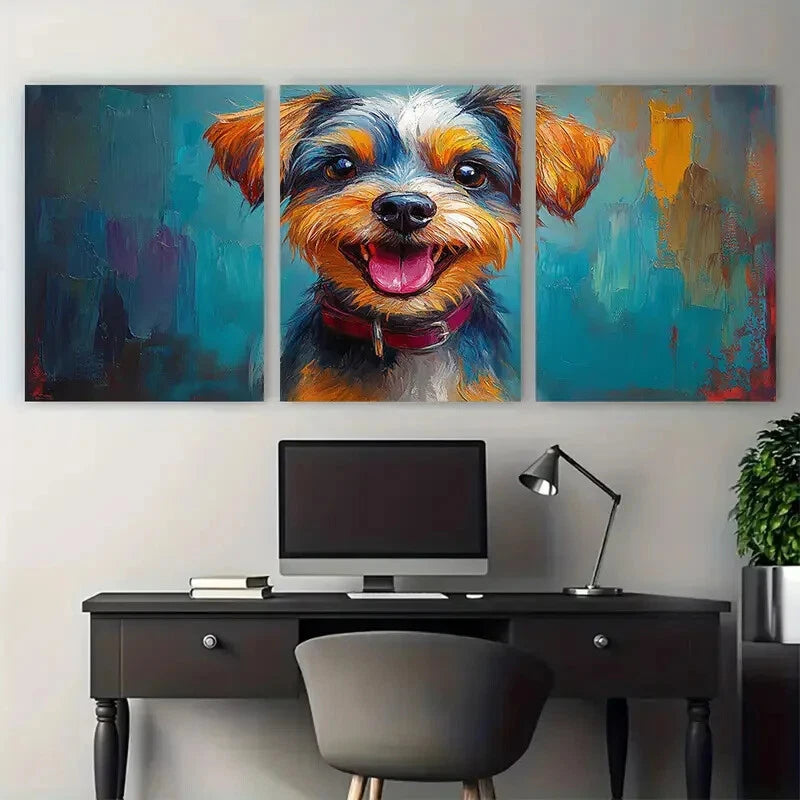 3pcs Happy Terrier Dog Pet Portrait Metal Print Ready to Hang Art - Bella Home Decor
