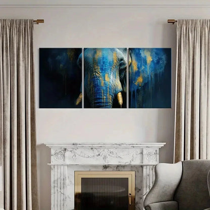3pcs Abstract Elephant Art Blue Yellow Splash Metal Print Ready to Hang Art - Bella Home Decor