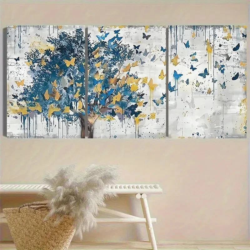 3pcs Abstract Butterfly Tree Canvas Wall Art Set Canvas Framed 50x70cm - High Quality Print 100% Australian Made Wall Canvas Ready to Hang - Bella Home Decor