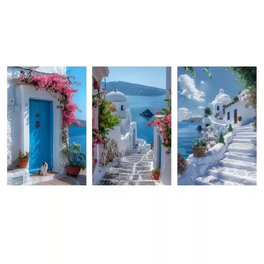 3pcs Santorini Greece Landscape Wall Art Set Canvas Framed 50x70cm - High Quality Print 100% Australian Made Wall Canvas Ready to Hang