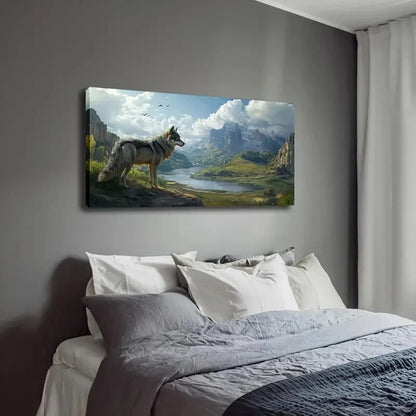 Howling Wolf On A Mountain Top Wall Art Canvas Office Home Room Framed 120x60cm - Bella Home Decor