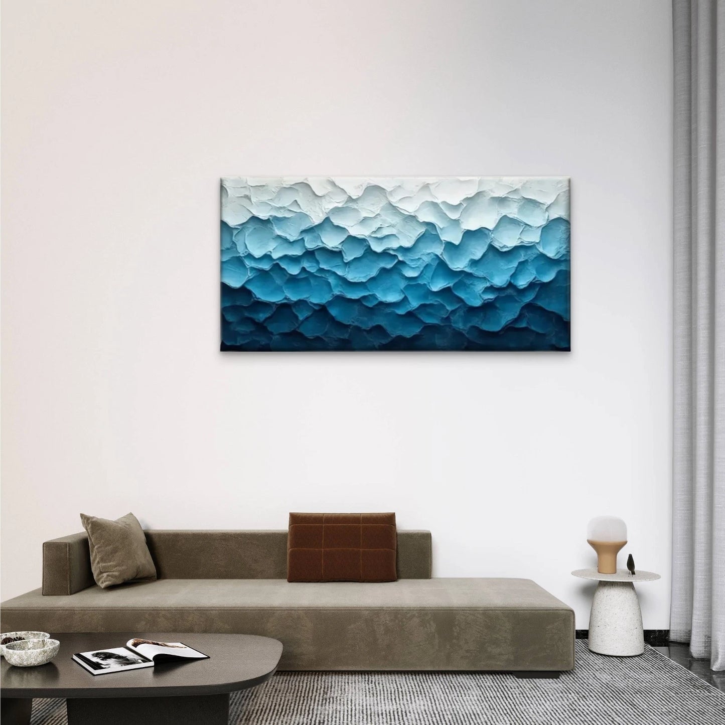 Blue White Abstract Painting Wall Art Canvas Office Home Room Framed 120x60cm