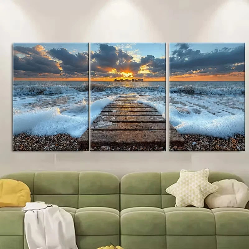 3pcs Blue Skies Deal Pier Beach and Sea Metal Print Ready to Hang Art - Bella Home Decor