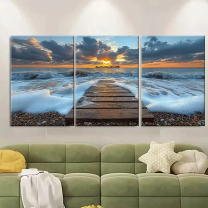 3pcs Blue Skies Deal Pier Beach and Sea Metal Print Ready to Hang Art - Bella Home Decor