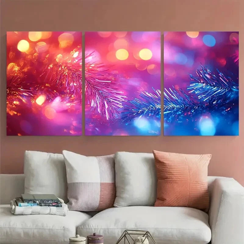 3pcs Vibrant Macro Tinsel Photography Metal Print Ready to Hang Art - Bella Home Decor