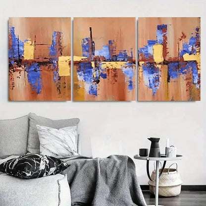 3pcs Geometric Design Blue and Yellow Colorful Metal Print Ready to Hang Art - Bella Home Decor