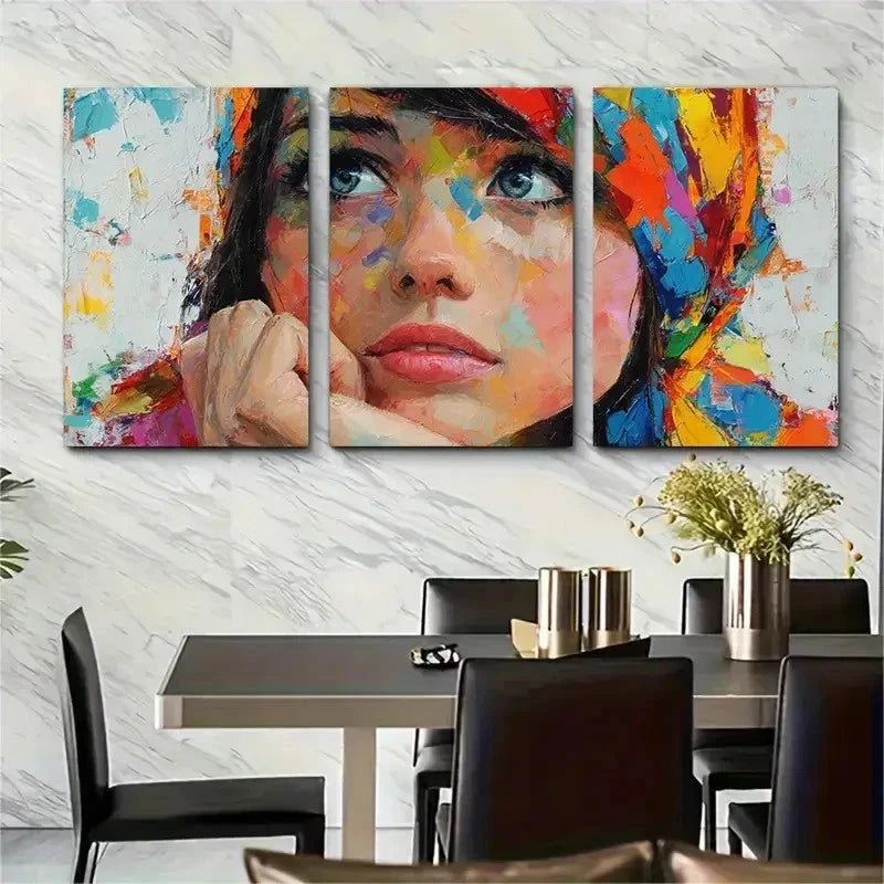 3pcs Palette Knife Girl Figure Time Perfect Wall Art Set Canvas Framed 50x70cm - High Quality Print 100% Australian Made Wall Canvas Ready to Hang